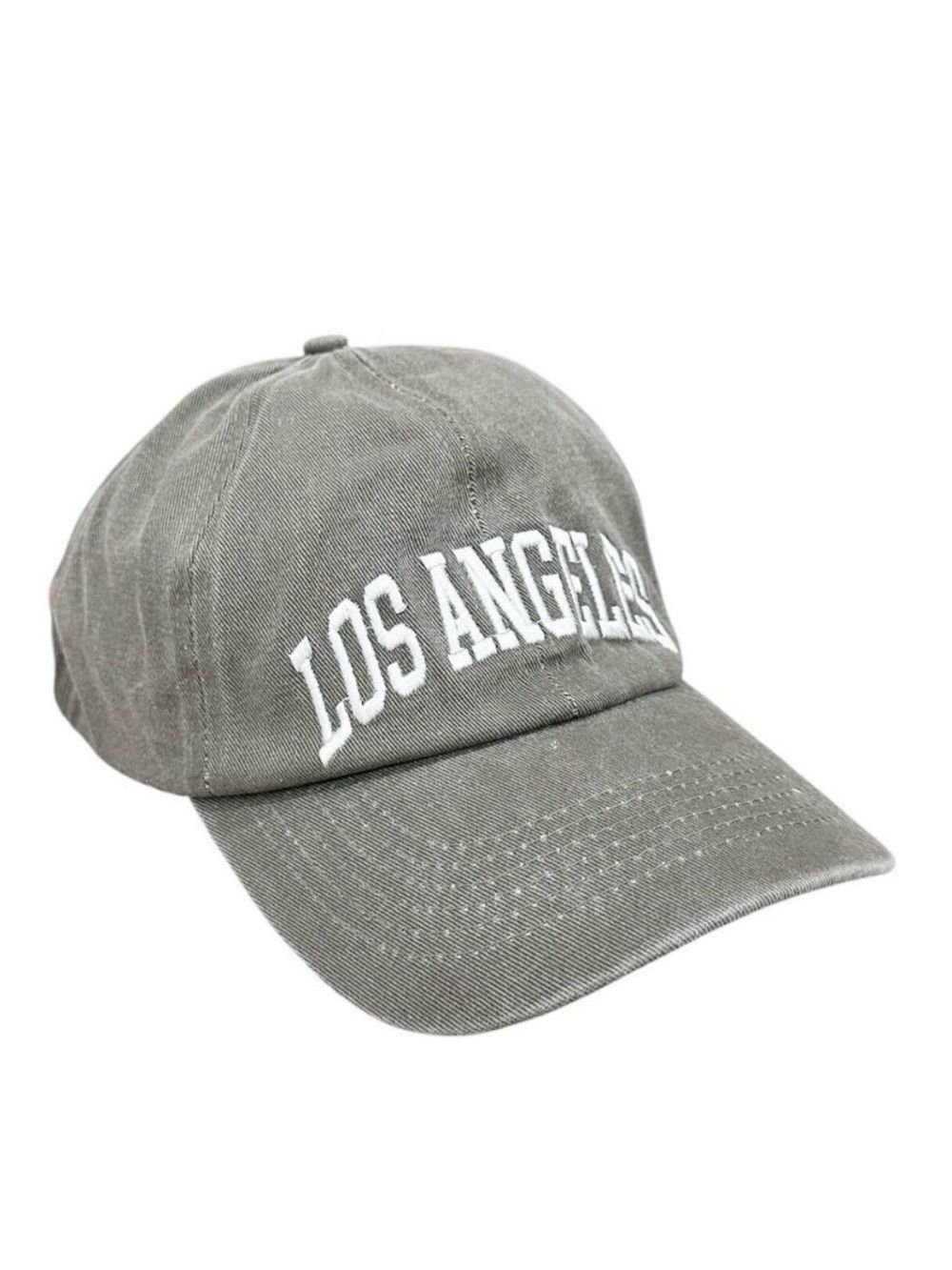 Olive Green Acid-Wash Baseball Cap with ‘Los Angeles’ embroidered lettering